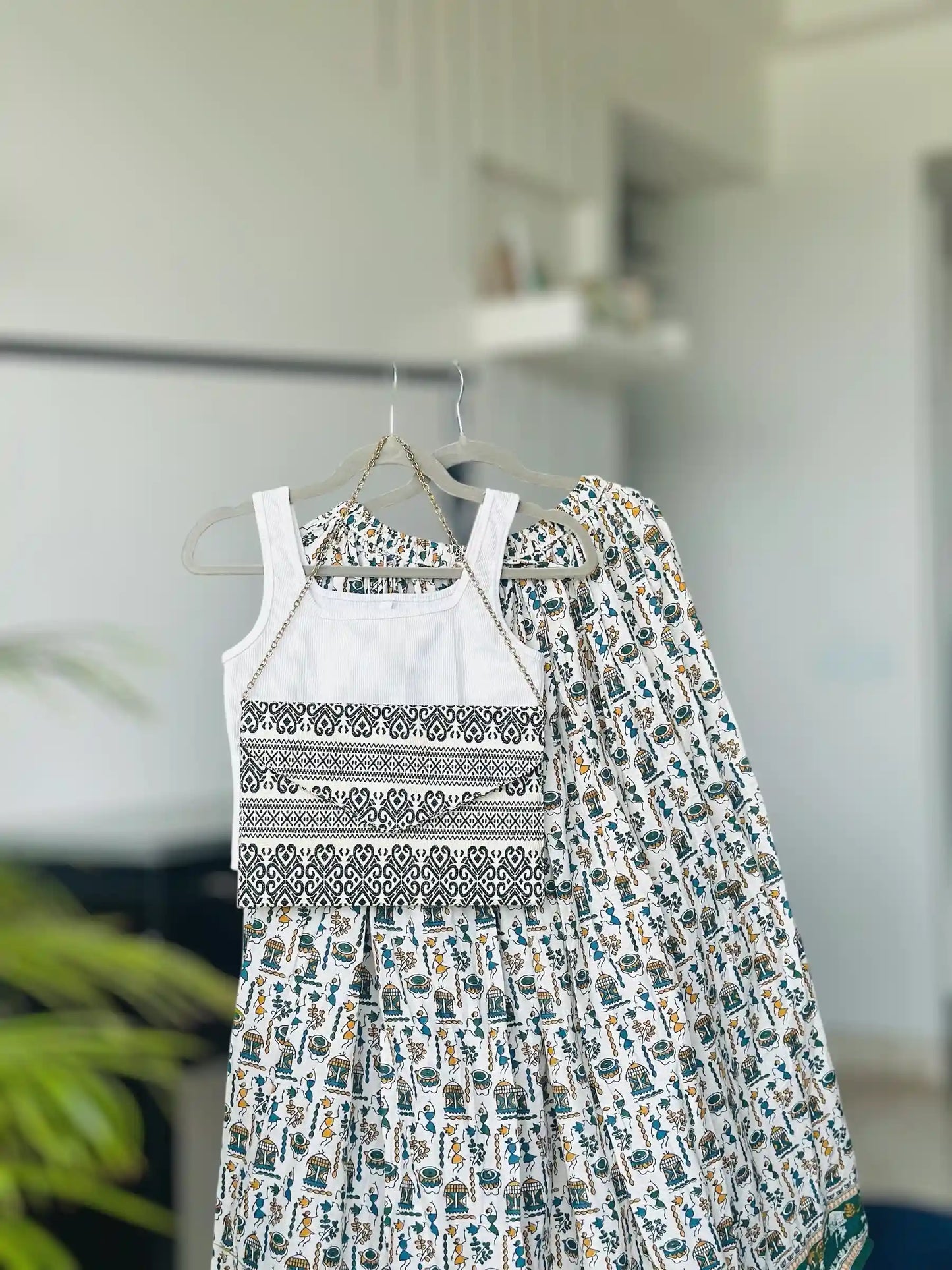 Jaipuri White Worli Twirl Skirt