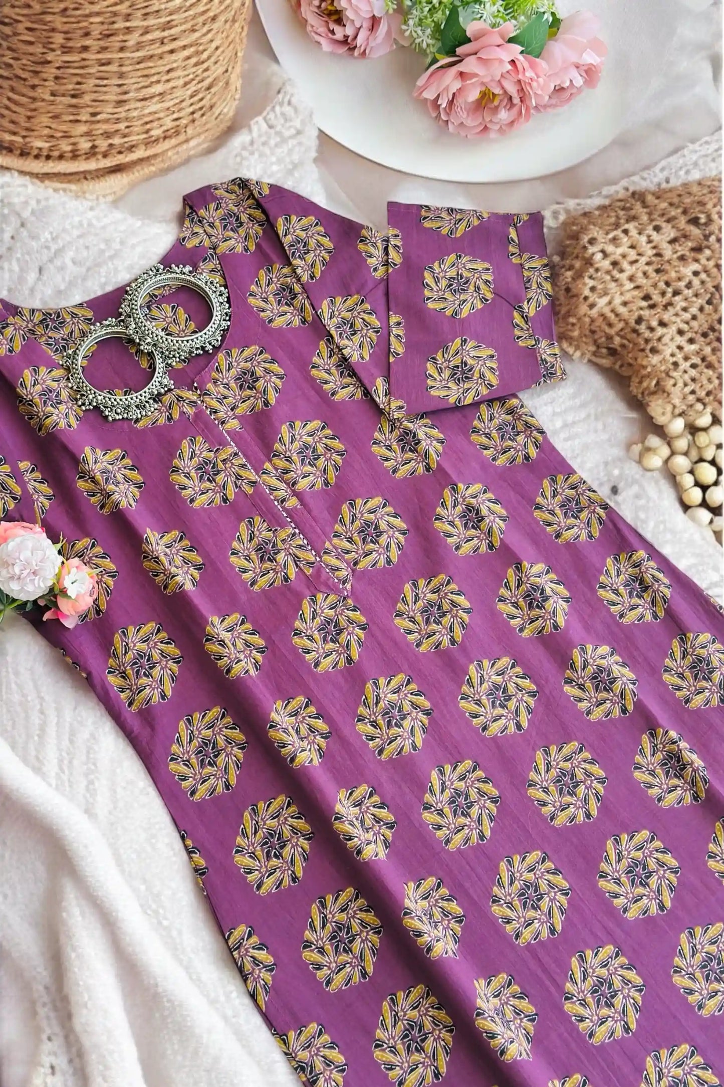 Purple Block Mul Budget Kurta
