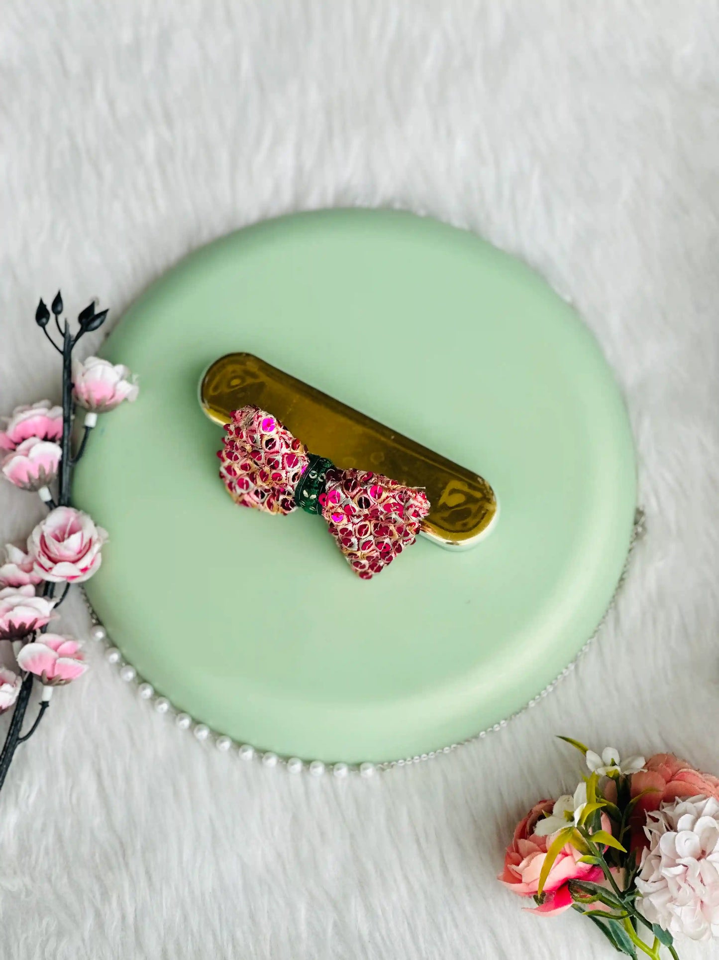 Pink Sequins Bow Clip