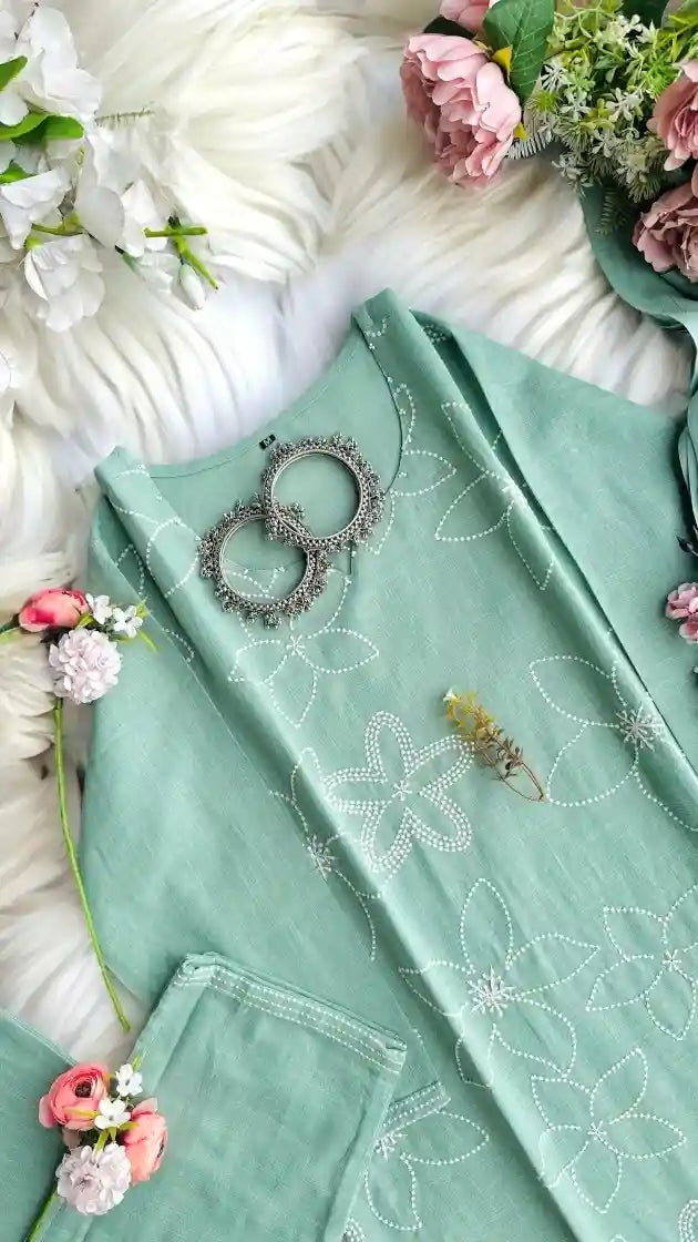 Pastel Green Embroidered Suit Set