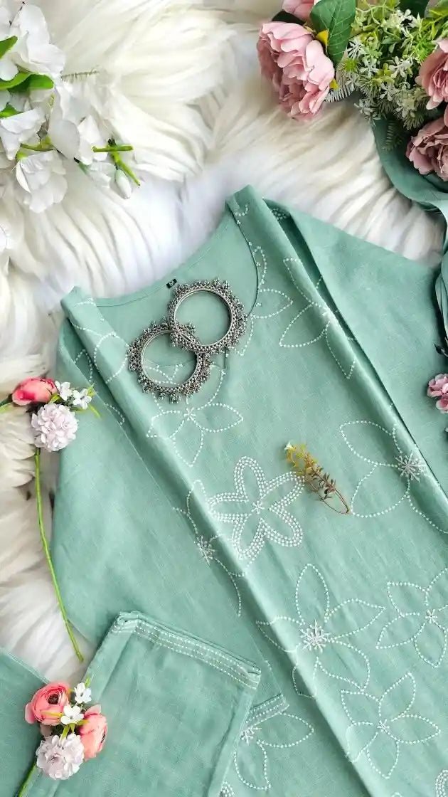 Pastel Green Embroidered Suit Set - Passion for Fashion by Shivani