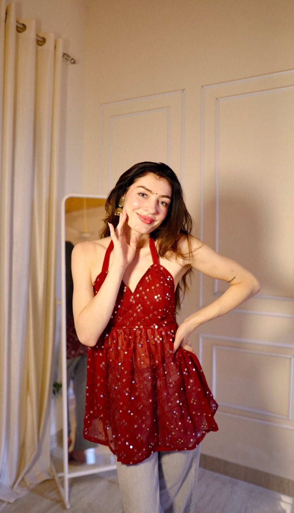 Juli’s Scarlet Maroon Gulnaz Peplum Top - Passion for Fashion by Shivani