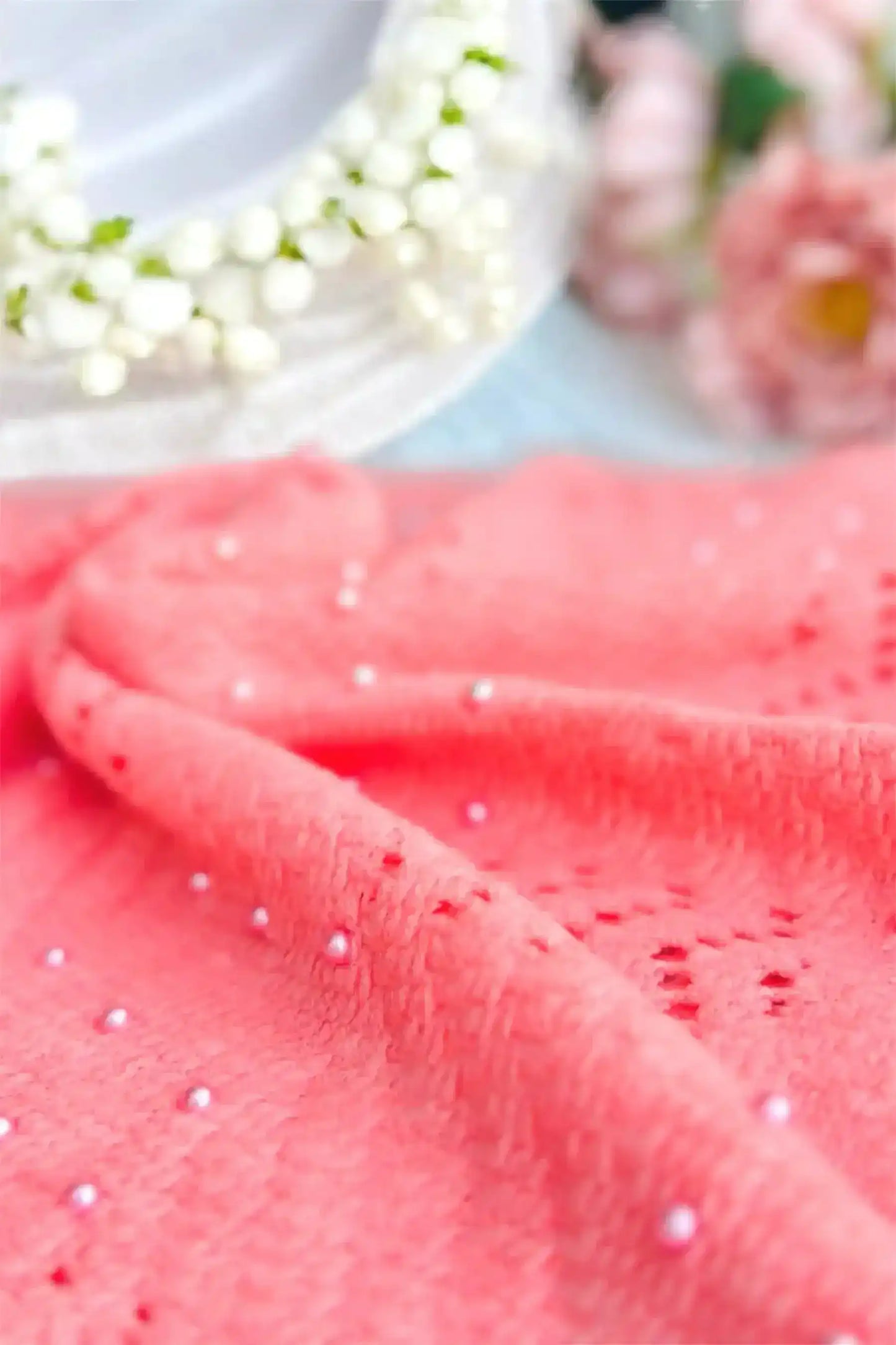 Pink Beaded Wool Winter Stole