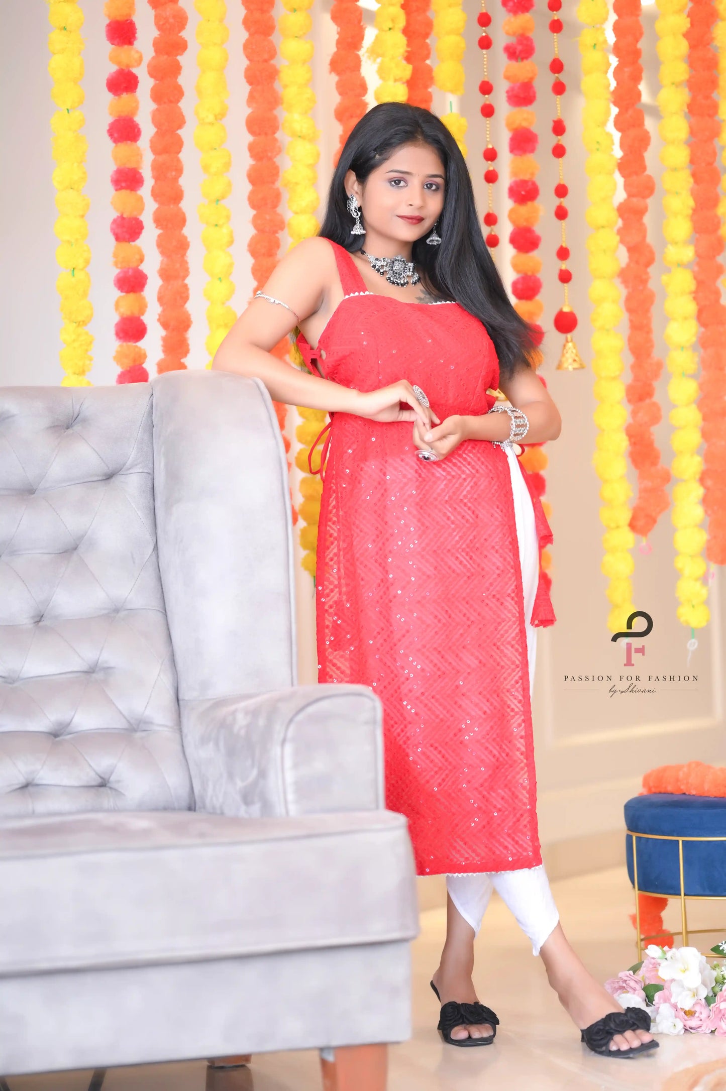 Bloom Red Dori Embroidered Gulnaz Kurta