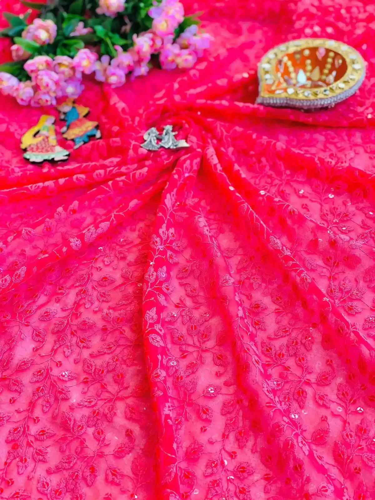 Blush Peach Gulnaz Embroidered Fabric Cut - Passion for Fashion by Shivani