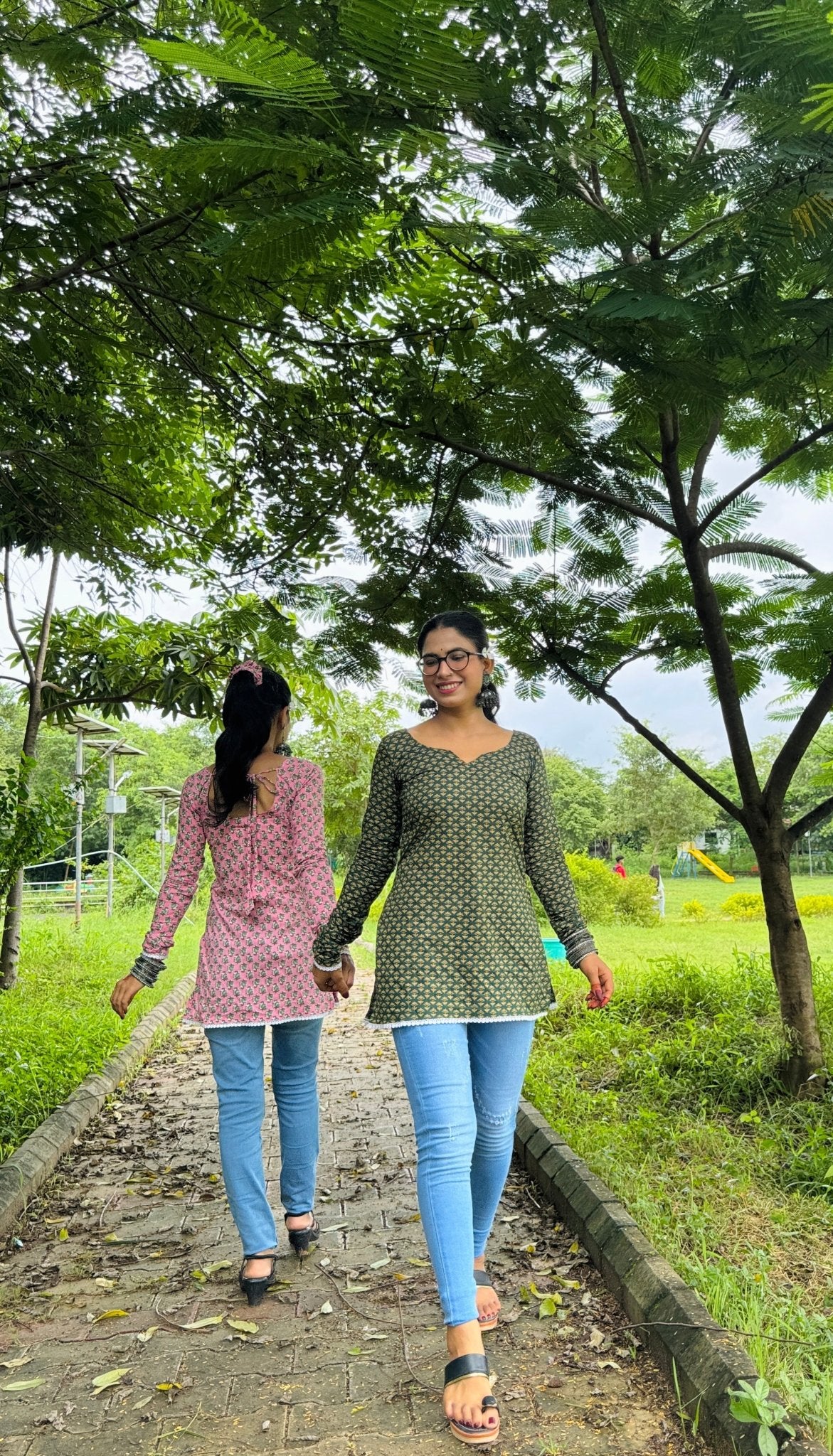 Gulmohar Green Handblock Kurti - Passion for Fashion by Shivani