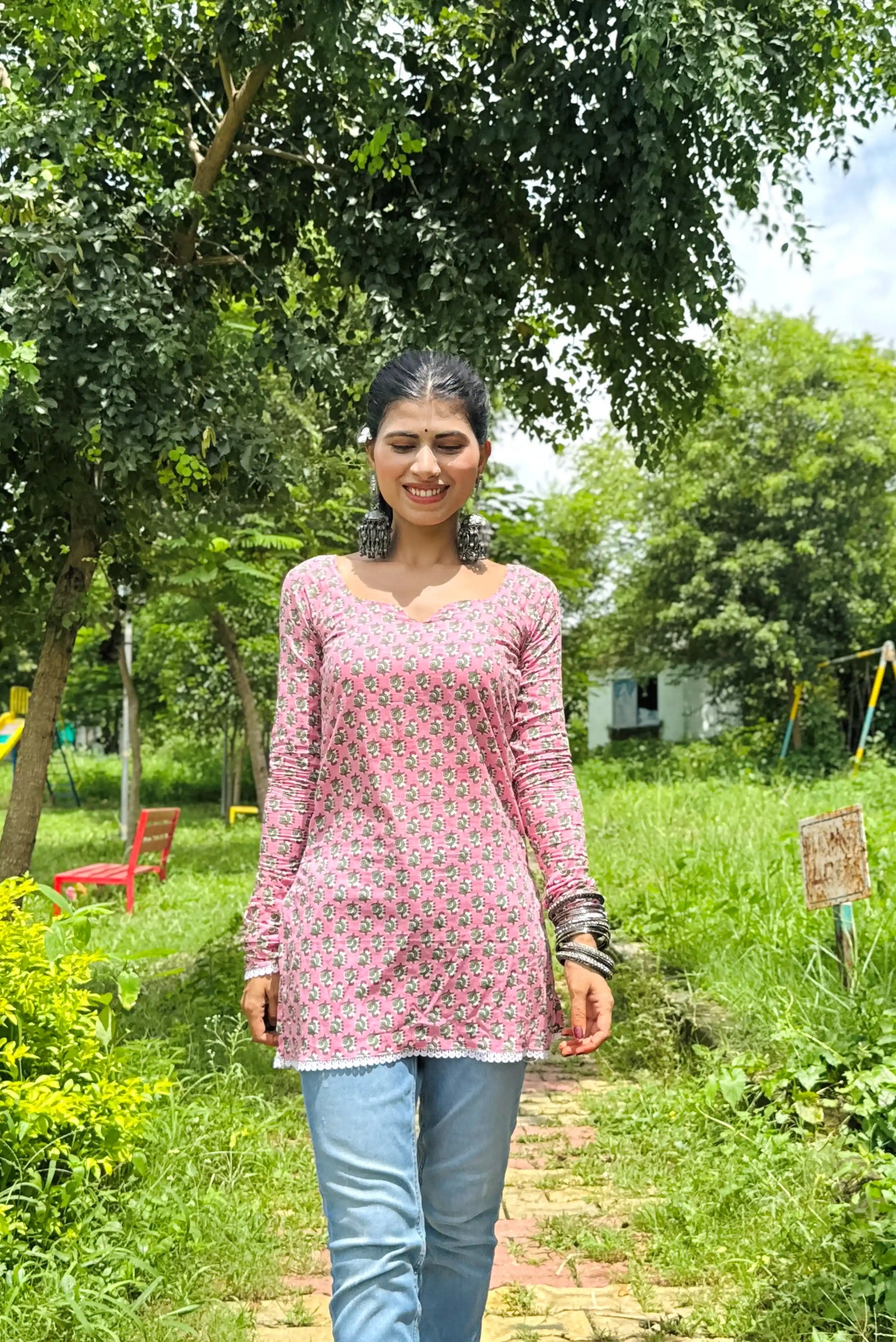 Blossom Pink Jaipuri Short Kurta