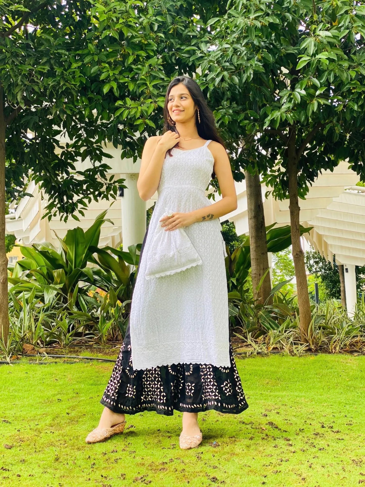 Mahima's Whimsical White Sequence Gulnaz Kurta