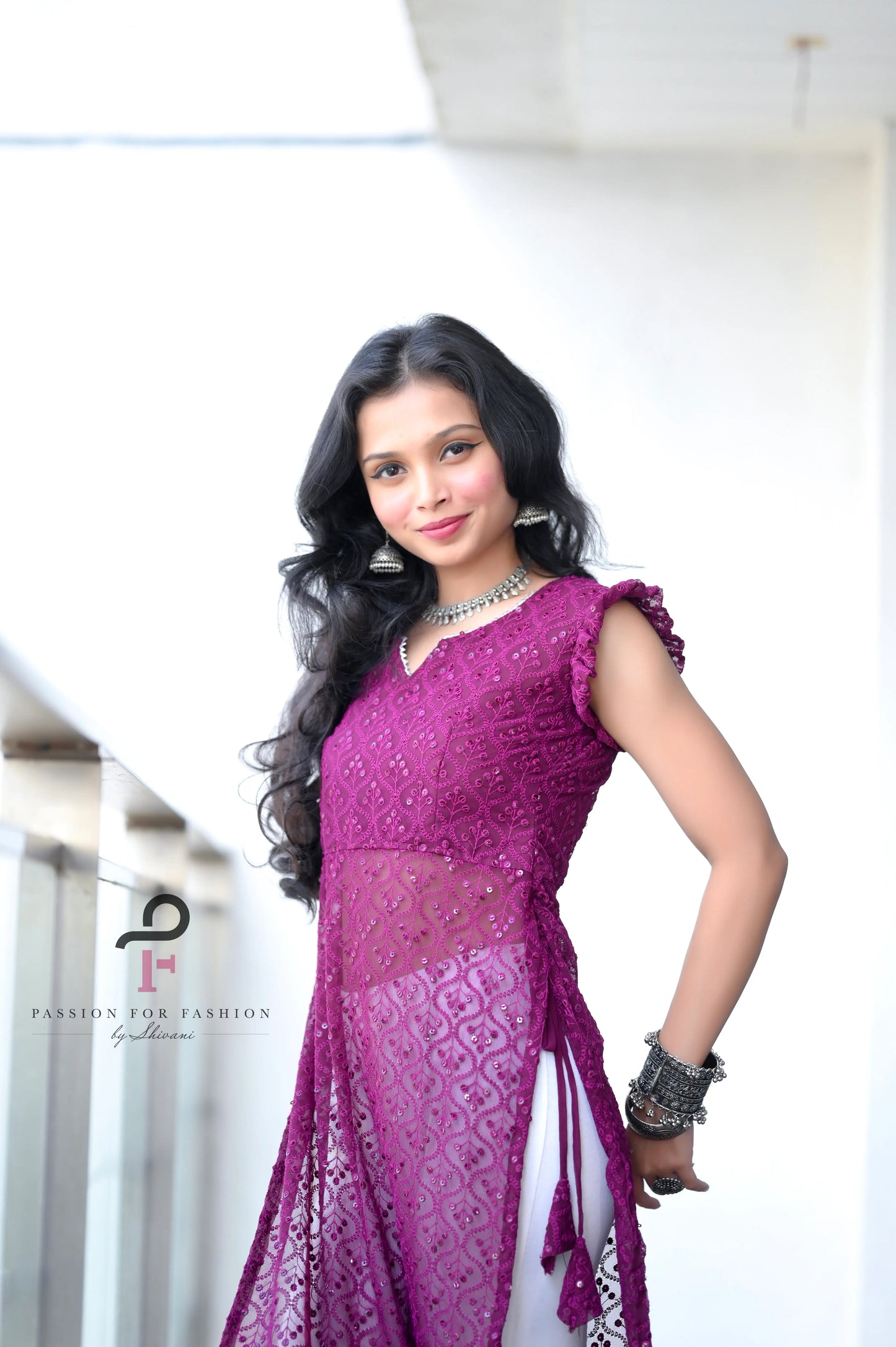 Fine Wine Embroidered Frill Gulnaz Kurta