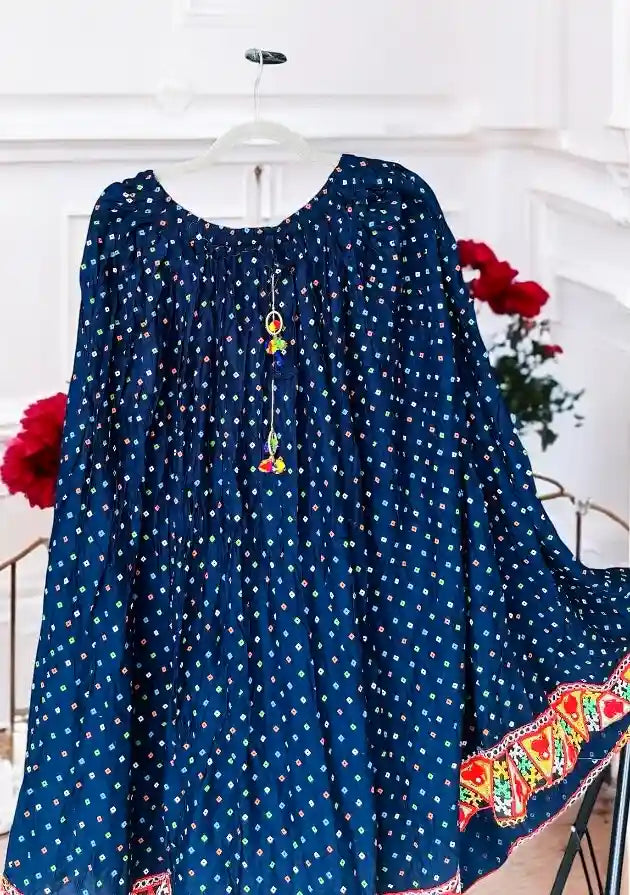 Blue Bandhej Jaipuri Skirt