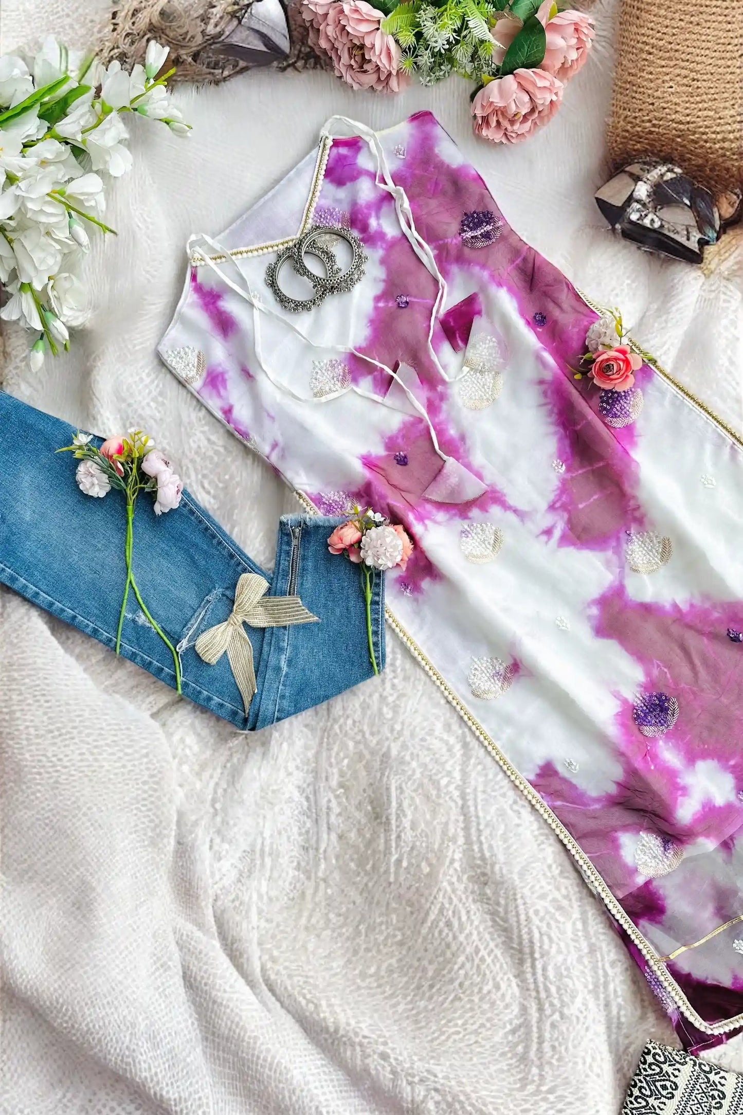 Tie Dye Lilac Organza Gulnaz Kurta