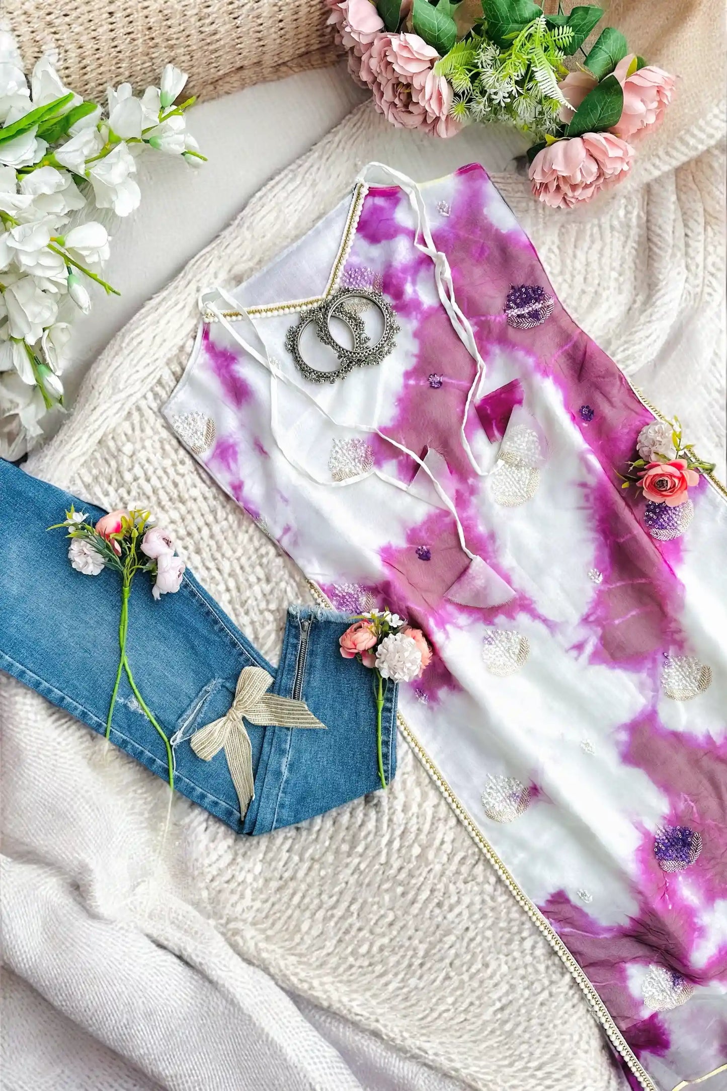 Tie Dye Lilac Organza Gulnaz Kurta