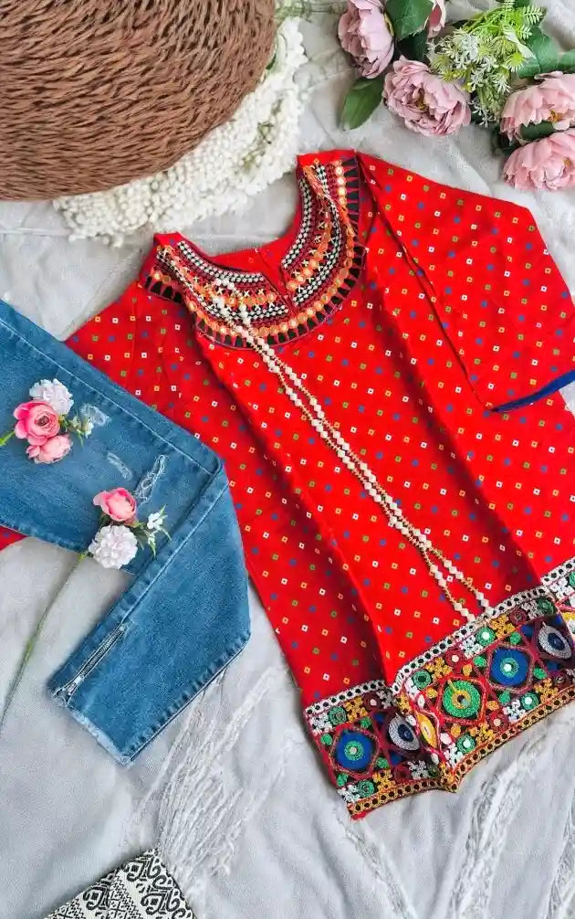 Gamti Red Jaipuri Short Kurta