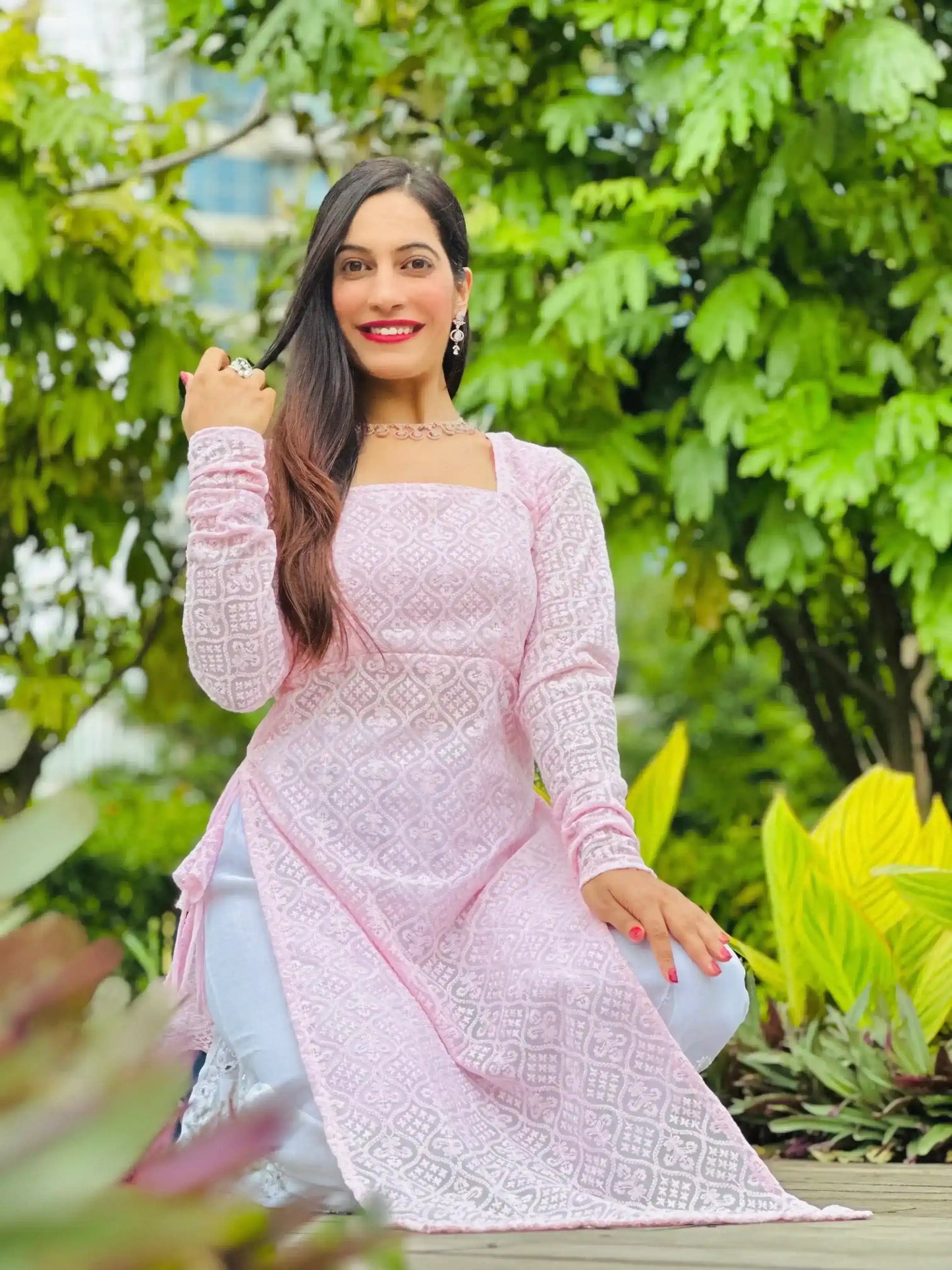 Blush Pink Chikankari Straight Kurta
