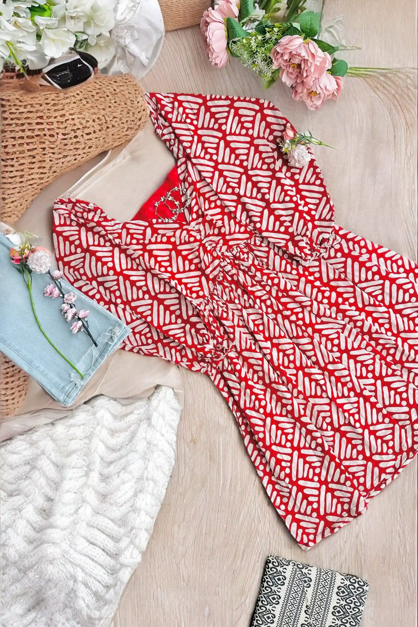 Scarlet Pleated Twirl Dress