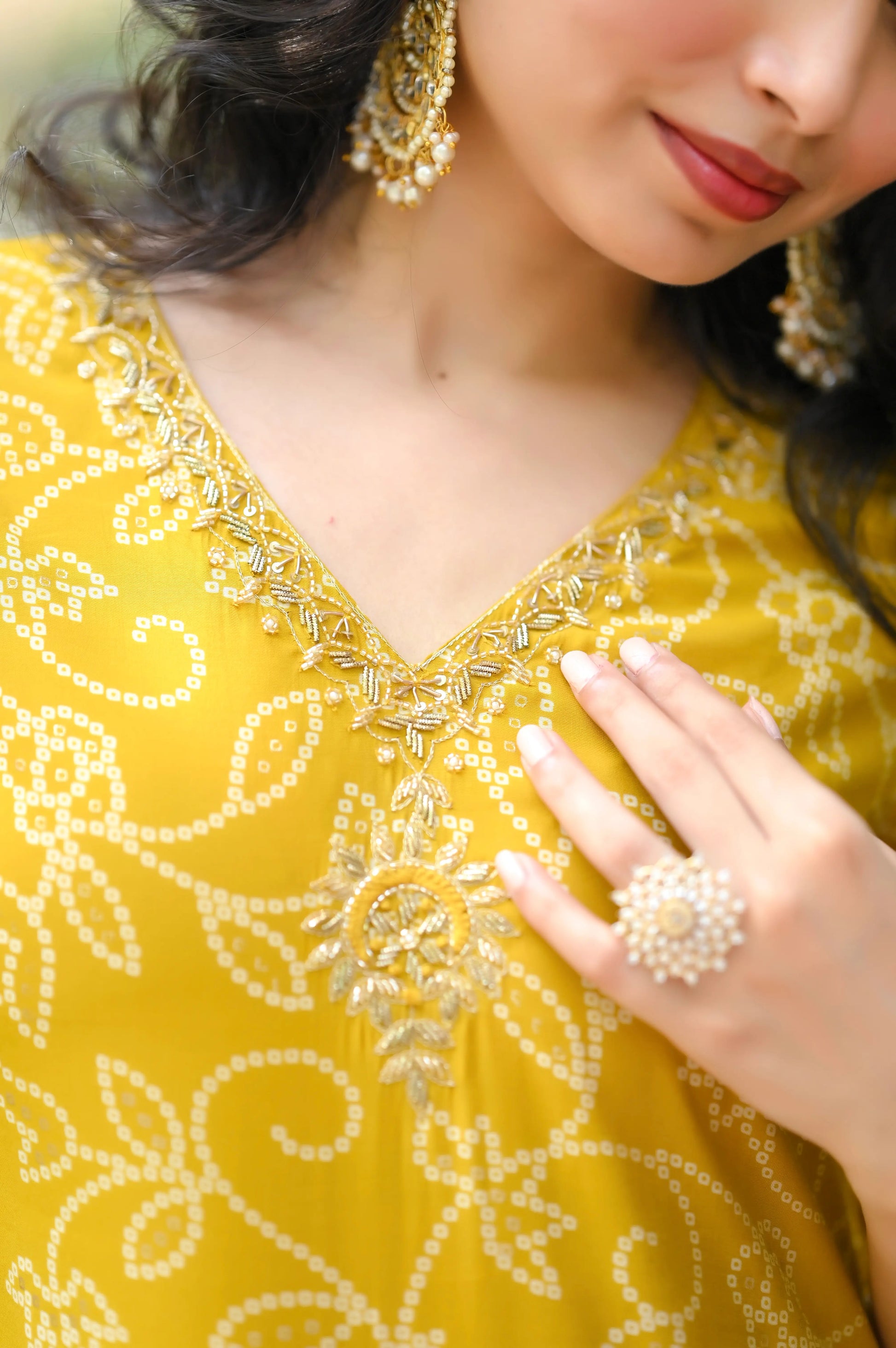 Mustard Bandhej Embroidered Suit Set - Passion for Fashion by Shivani