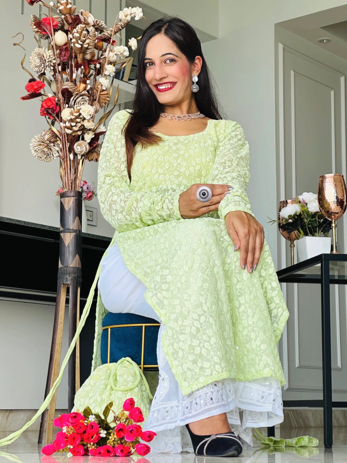 Pastoral Green Leaf Gulnaz Kurta