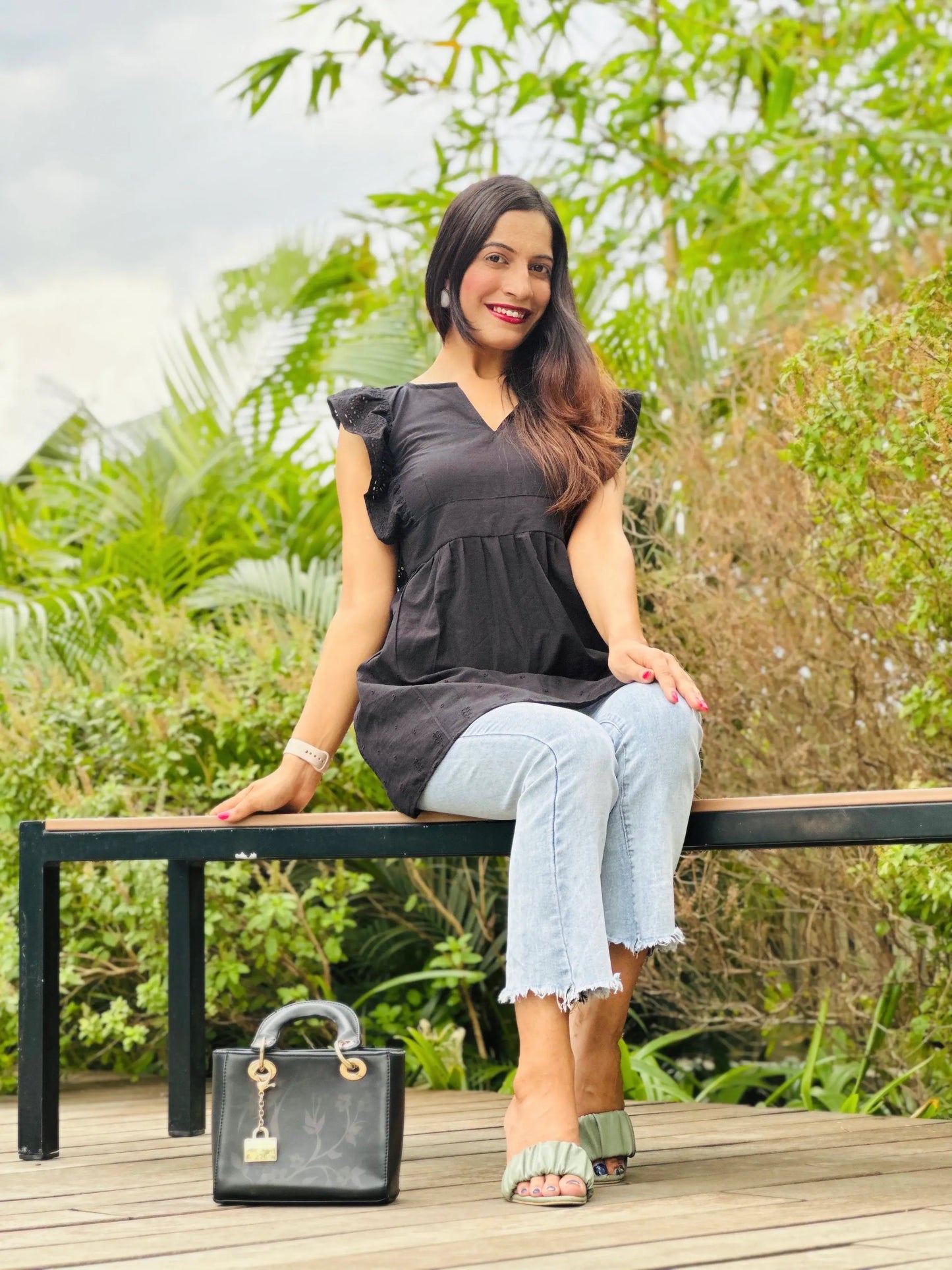 Starry Black Hacoba Short Kurta