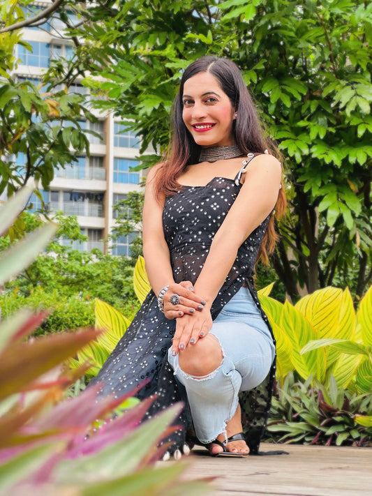 Azure Black Shell Gulnaz Kurta - Passion for Fashion by Shivani