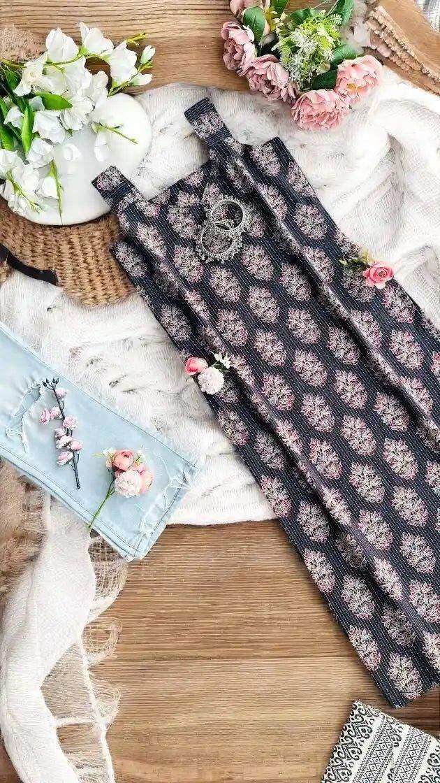 Midnight Bloom Block Jaipuri Kurta - Passion for Fashion by Shivani
