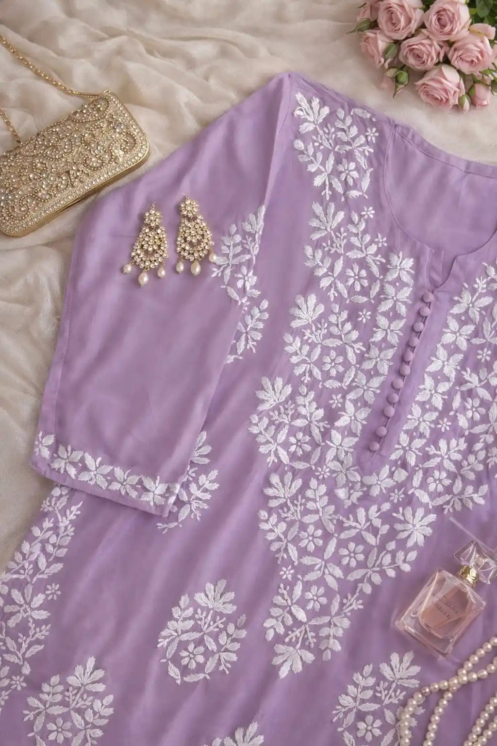 Blush Lilac Gulzar Chikan Kurta