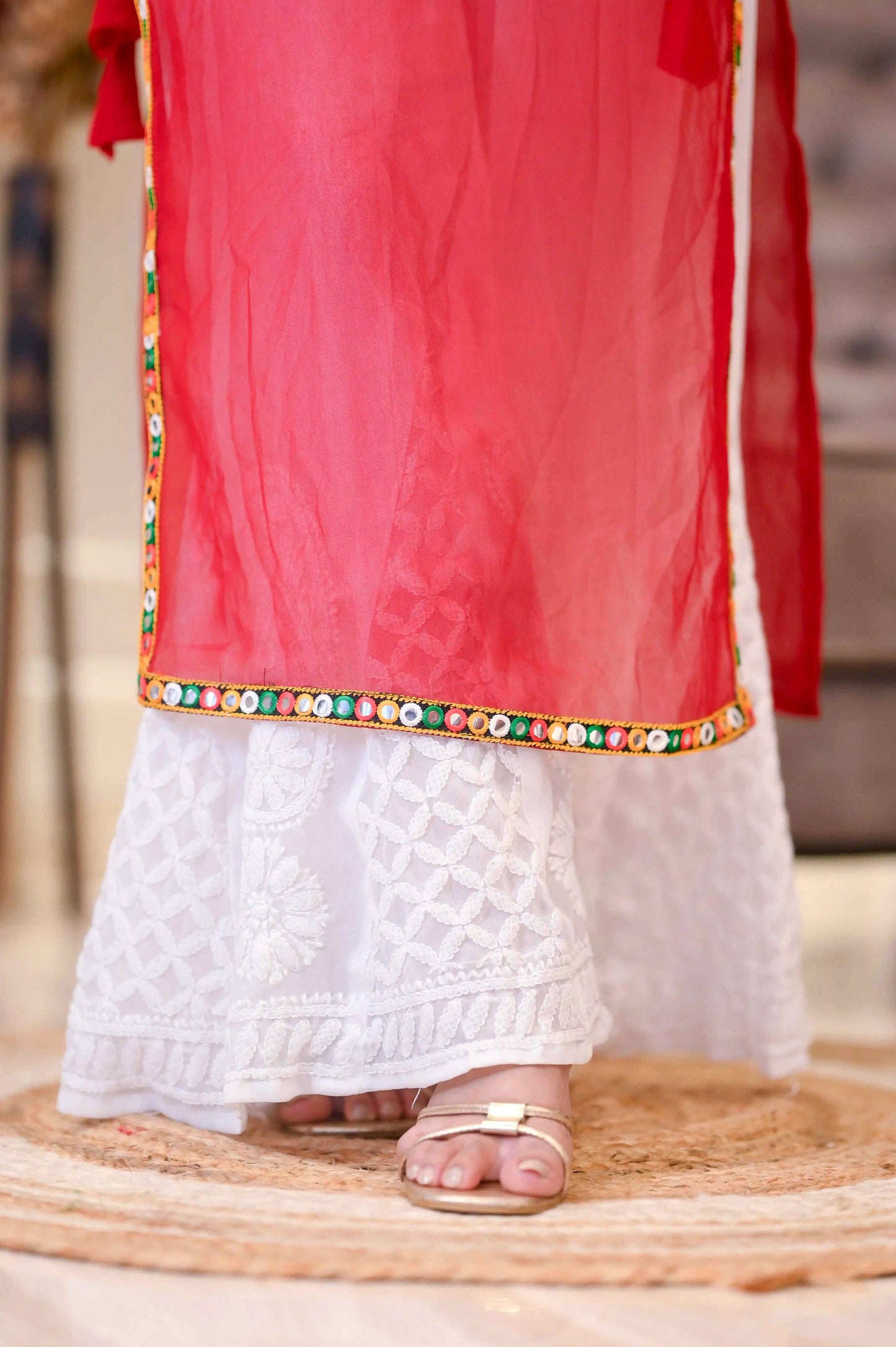 Gamti Red Gulnaz Embroidered Kurta
