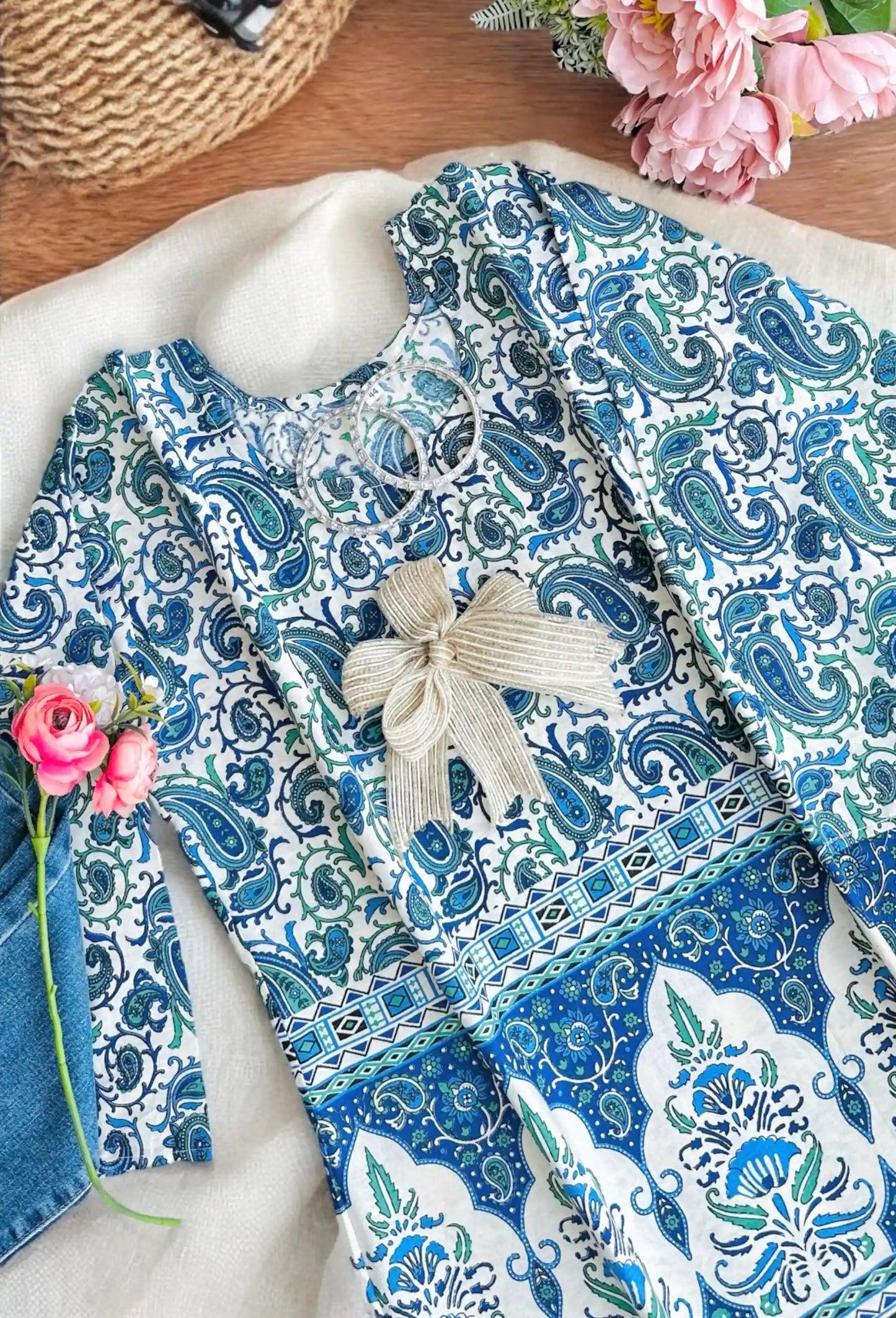 Blue Handprinted Short Kurta