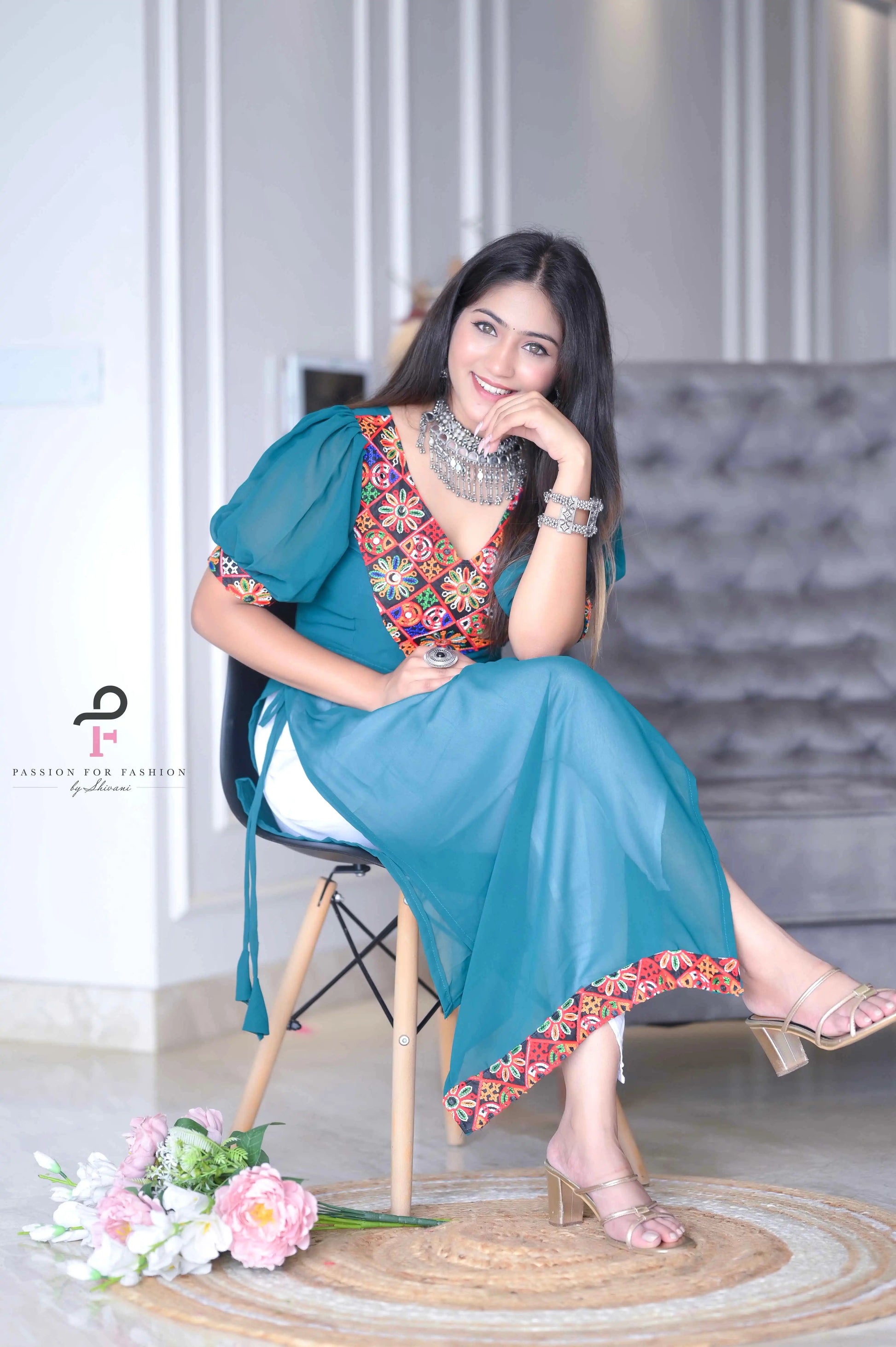 Khoobsurat Turquoise Gamti Gulnaz Kurta - Passion for Fashion by Shivani