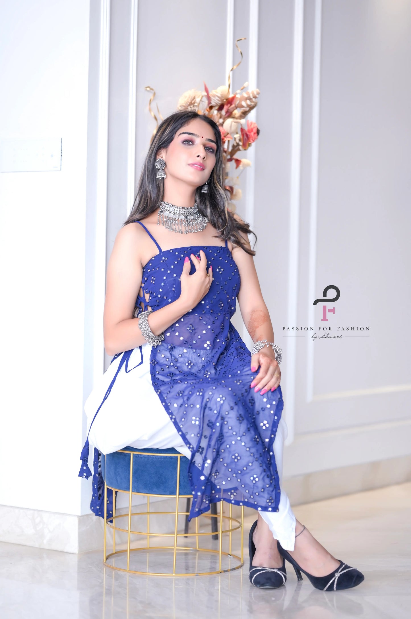Rosebloom Blue Dori Gulnaz Kurta
