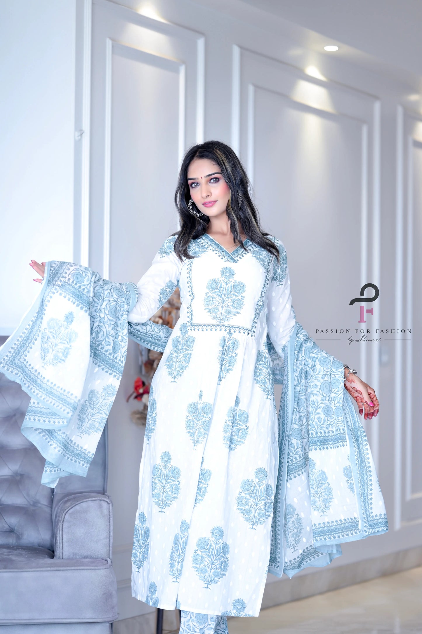 Dreamy Block Meher Embroidered Suit Set - Passion for Fashion by Shivani