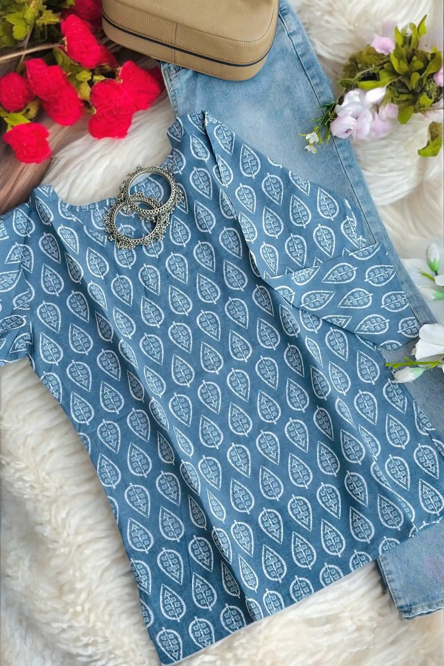 Classic Grey Block Short Kurta