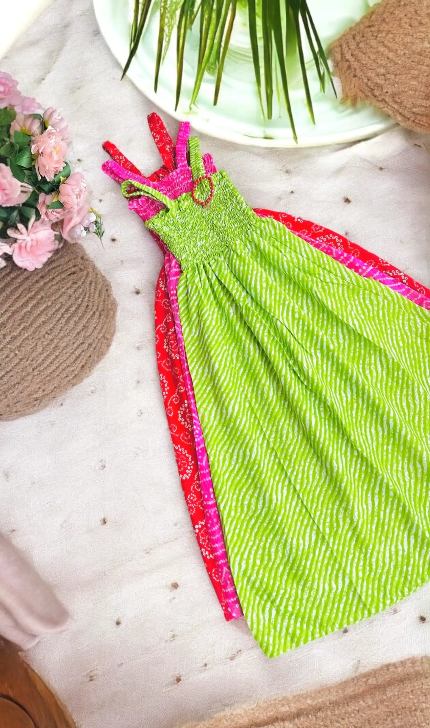 Pink Bandhej Smoky Twirl Dress