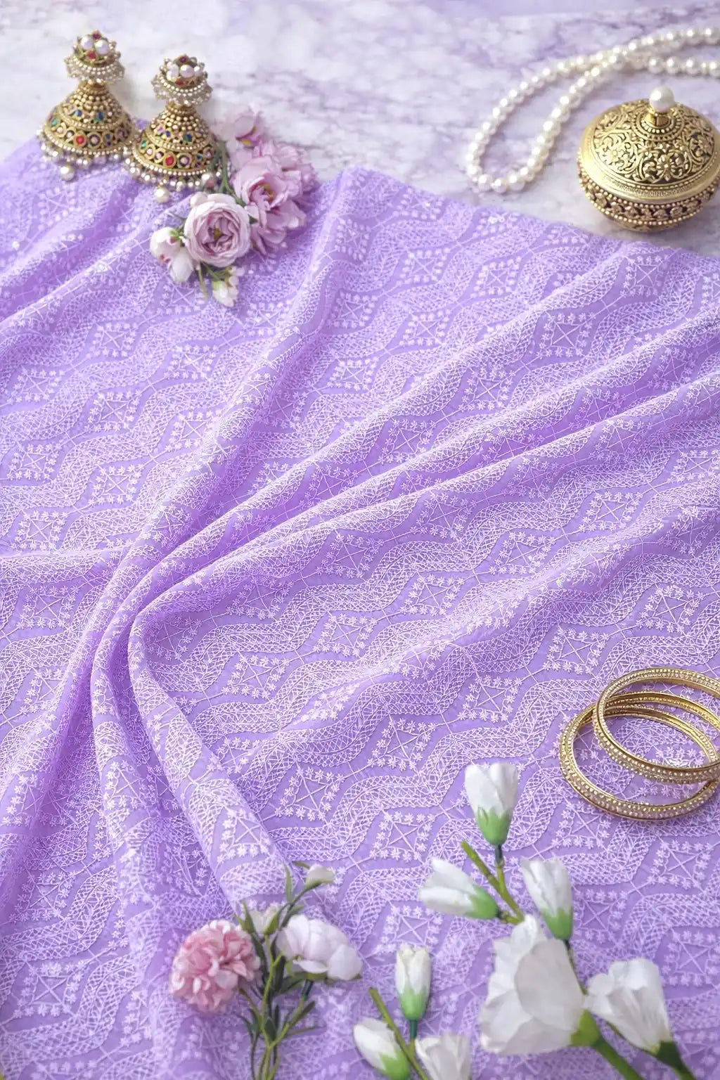 Blush Lilac Gulnaz Embroidered Fabric Cut