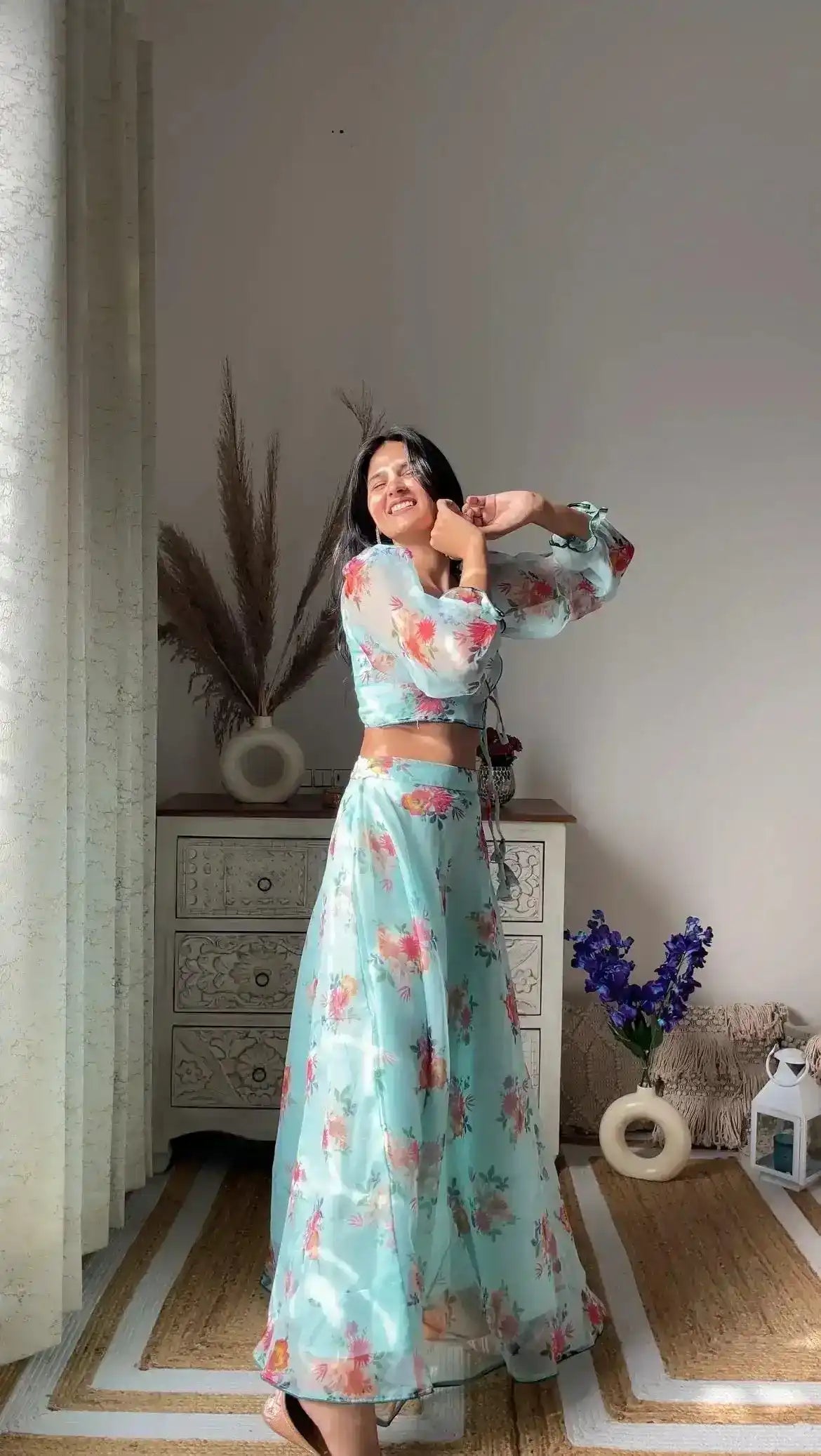 Swati's Turquoise Organza Skirt Set - Passion for Fashion by Shivani