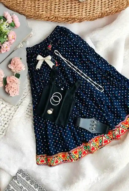Blue Bandhej Jaipuri Skirt