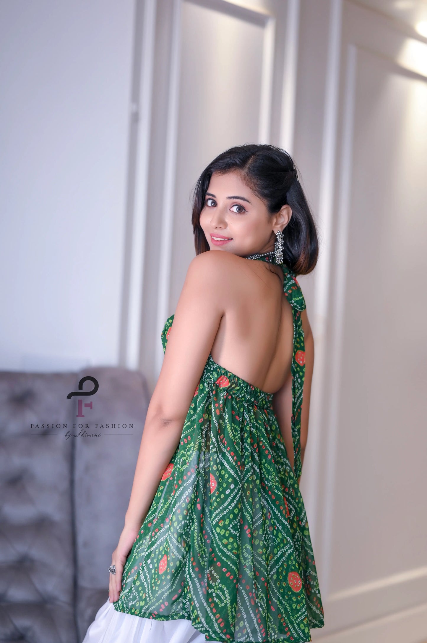 Green Bandhej Gulnaz Peplum Top