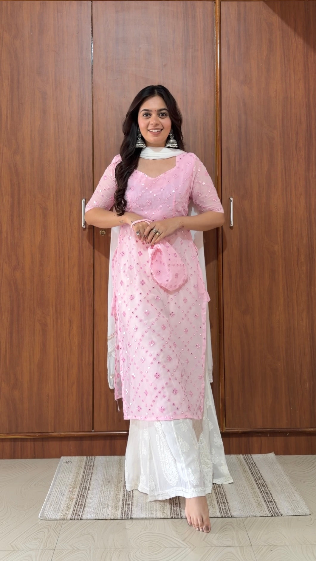Santoshiβs Pink Mirror Embroidered Gulnaz Kurta