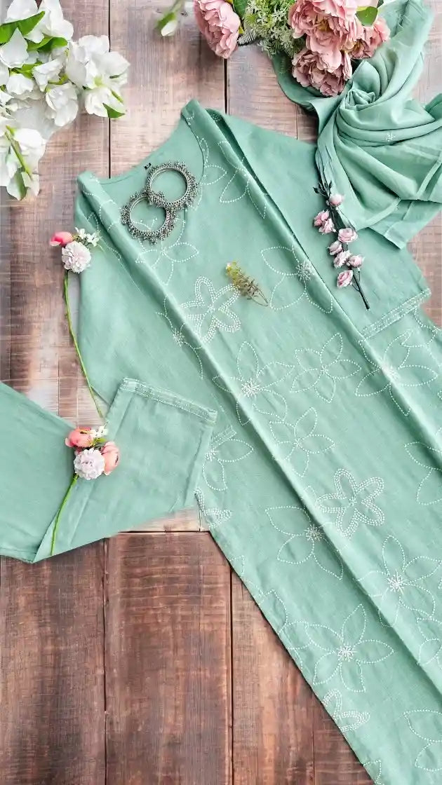 Pastel Green Embroidered Suit Set