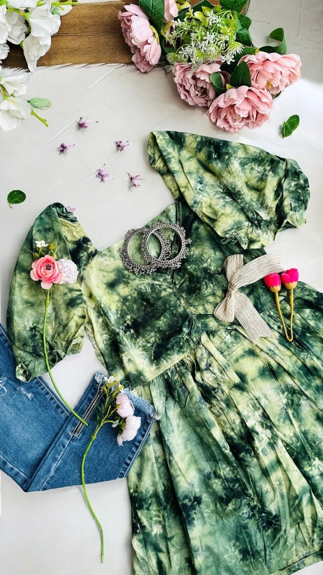 Forest Green Tye Dye Peplum Top