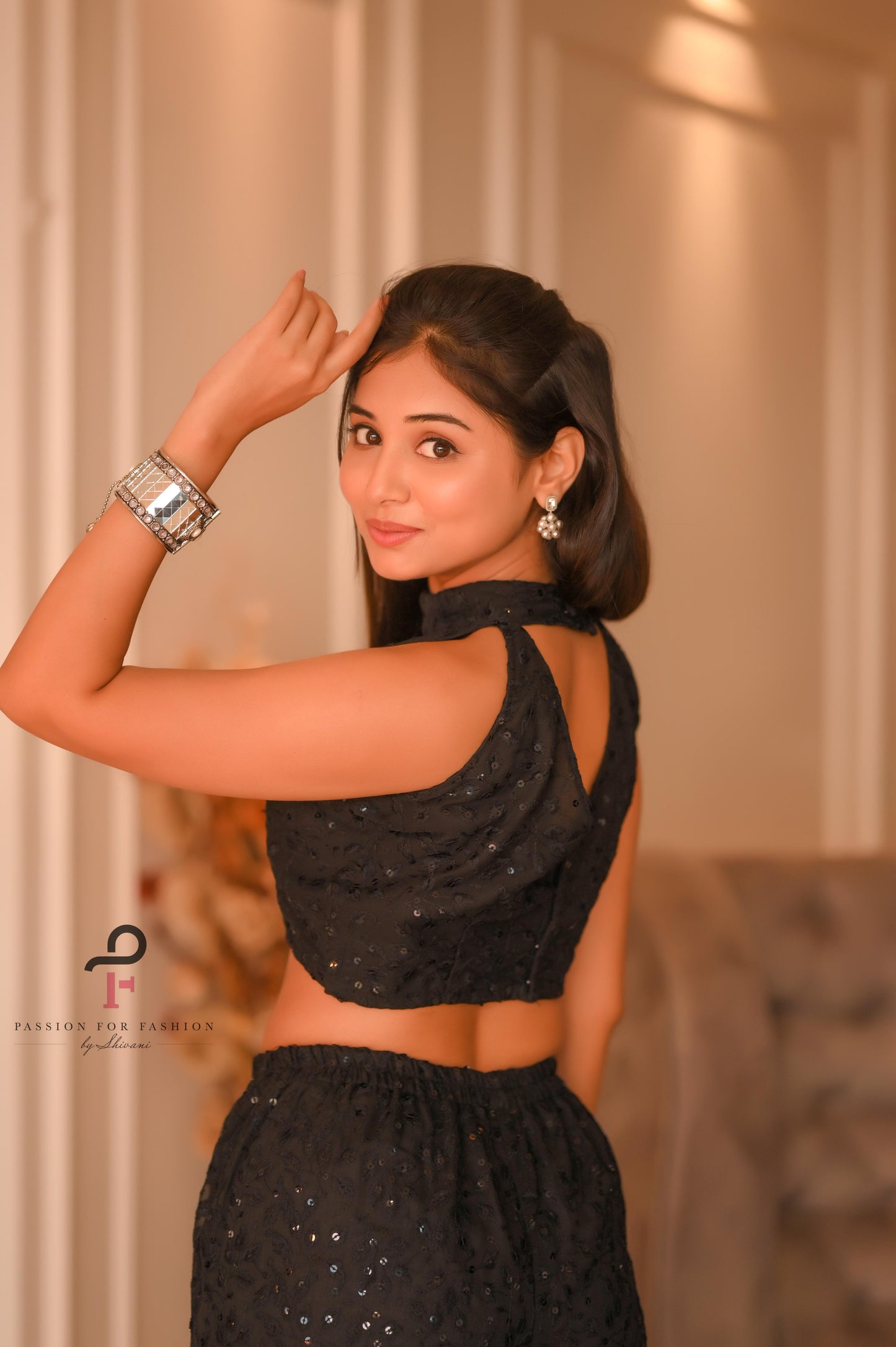 Midnight Leafy Black Sharara Set