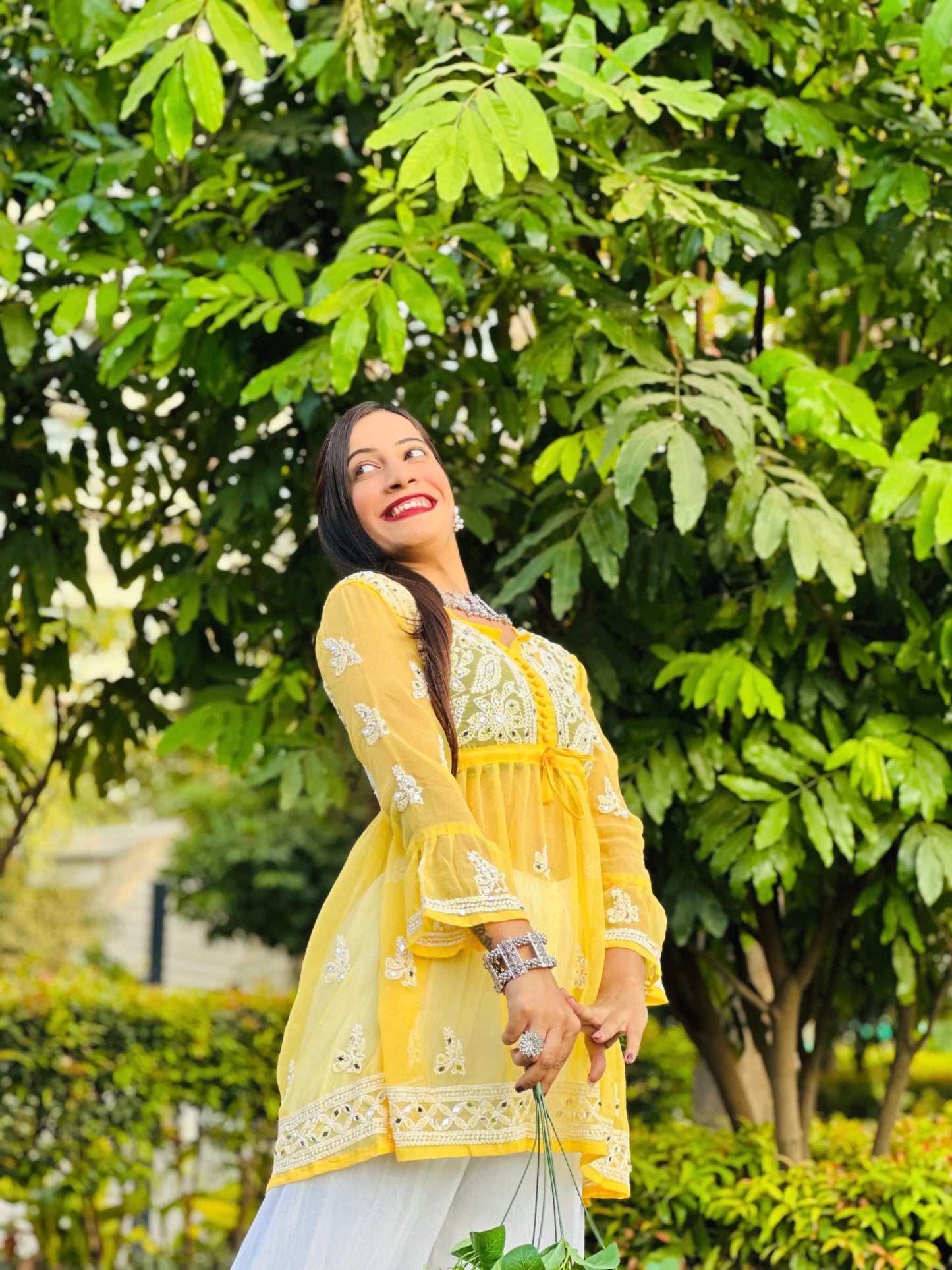 Sunflower Yellow Noor Mirror Chikankari