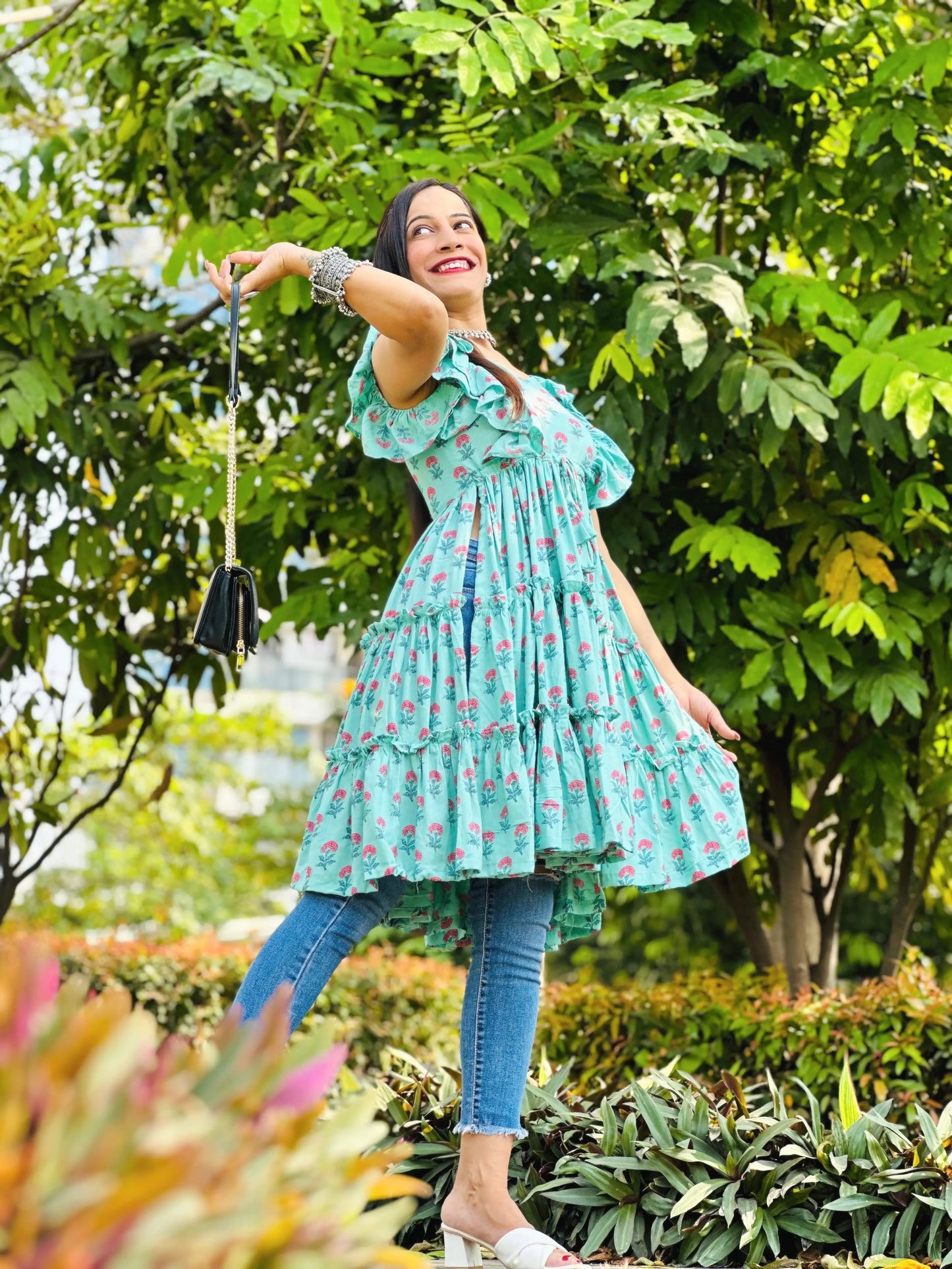 Classic Hand Print Gulnaz Frill Kurta