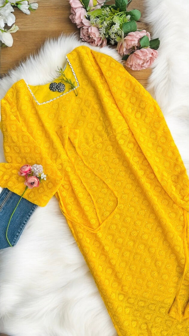 Amber Yellow Embroidered Gulnaz Kurta