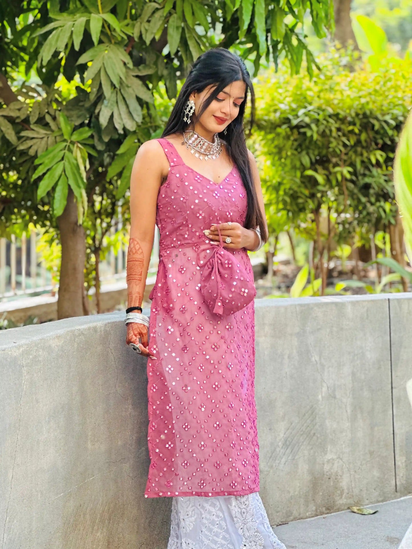 Twilight Peach Mirror Gulnaz Kurta