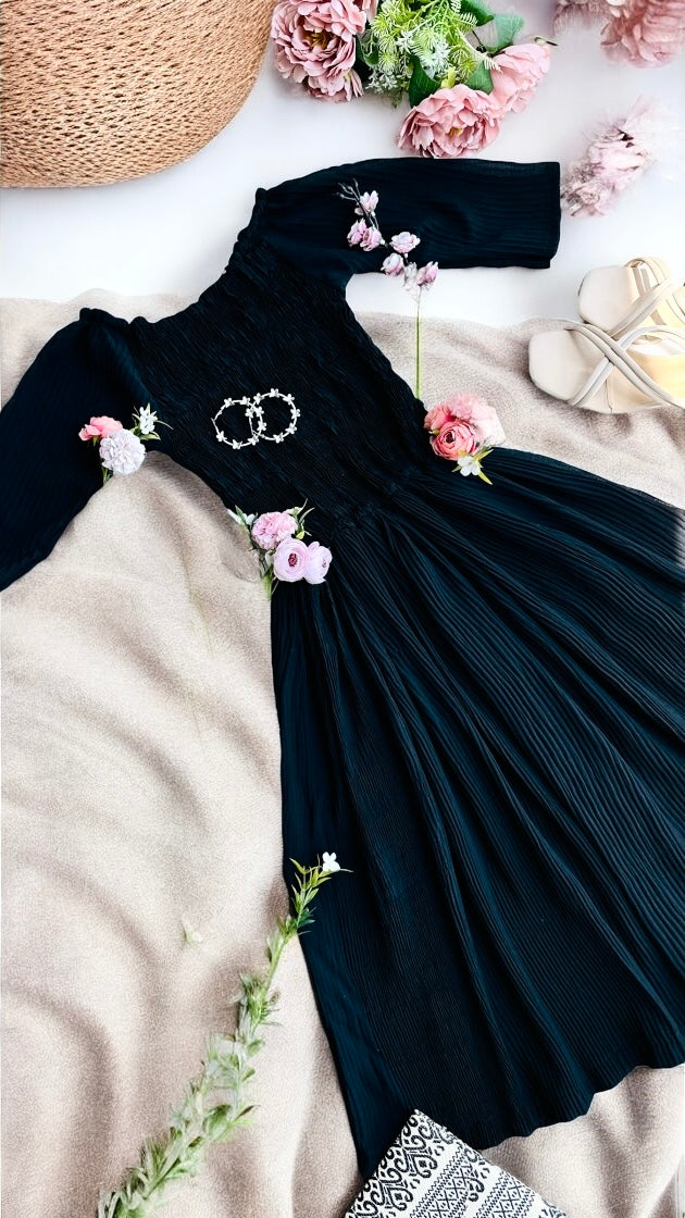 Dusky Black Smoky Crepe Twirl Dress