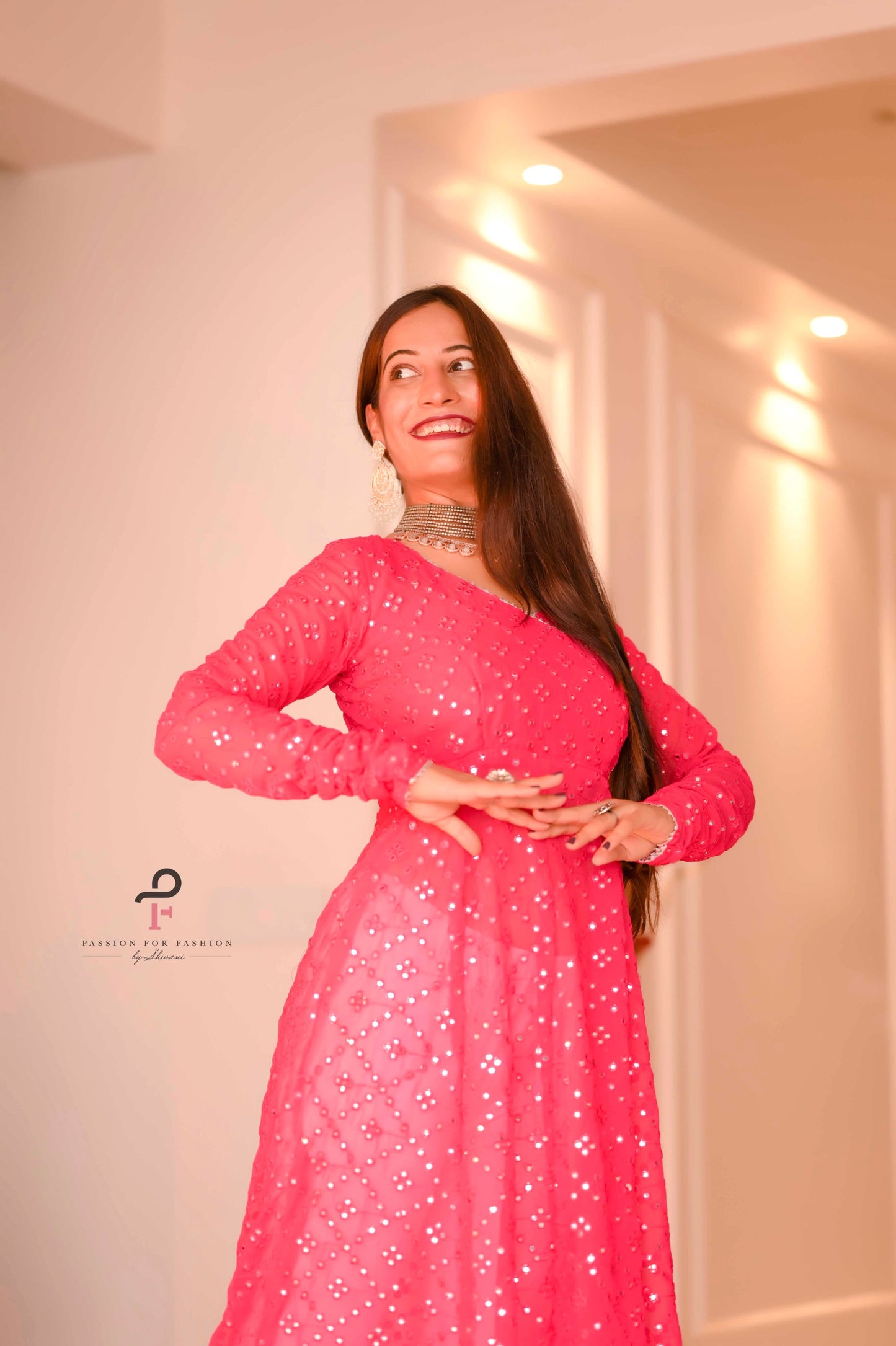 Hot Pink Gulnaz Embroidered Anarkali