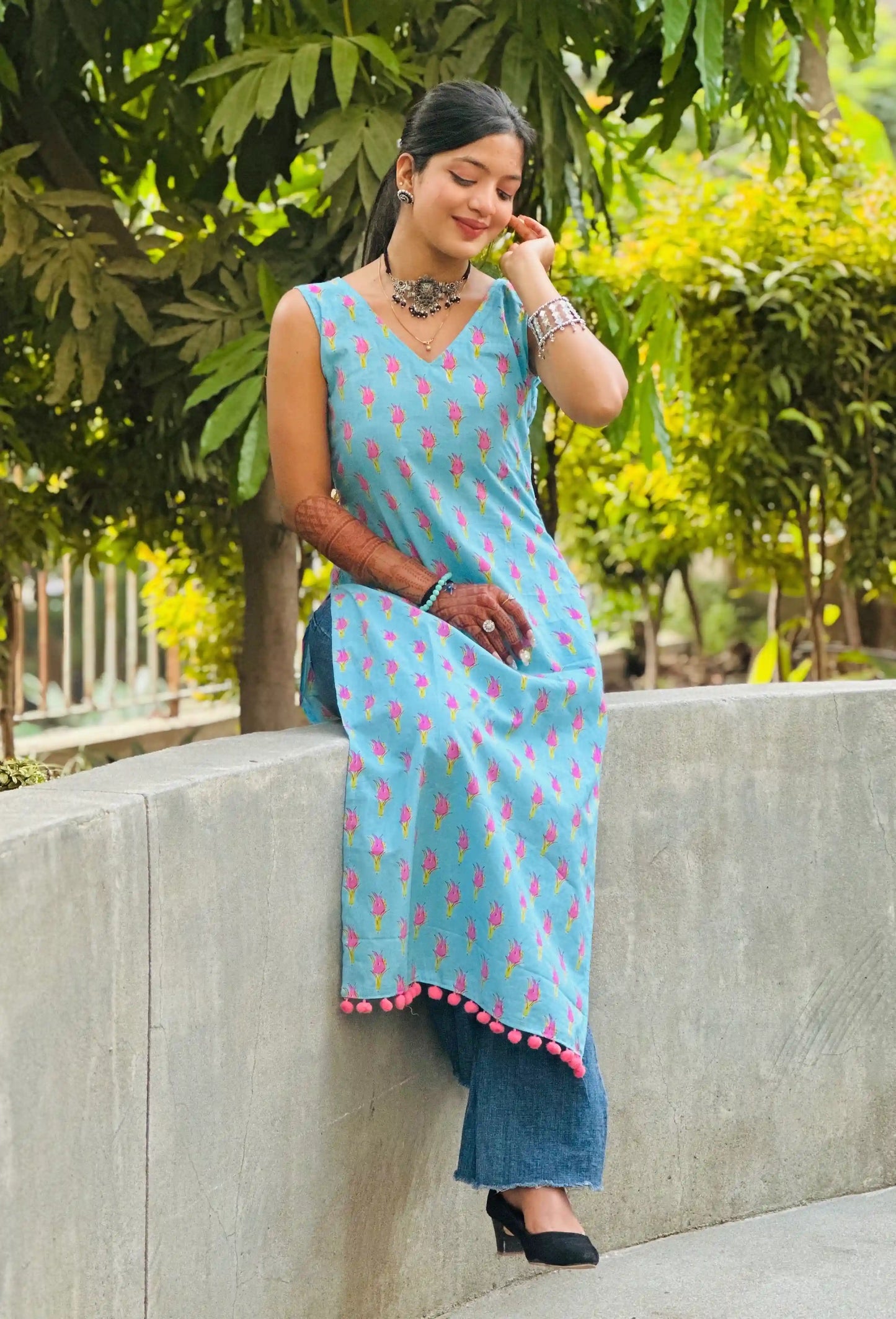 Blush Blue Jaipuri Mulmul Kurta