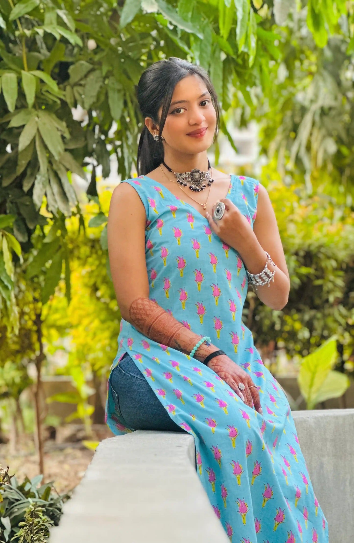 Blush Blue Jaipuri Mulmul Kurta