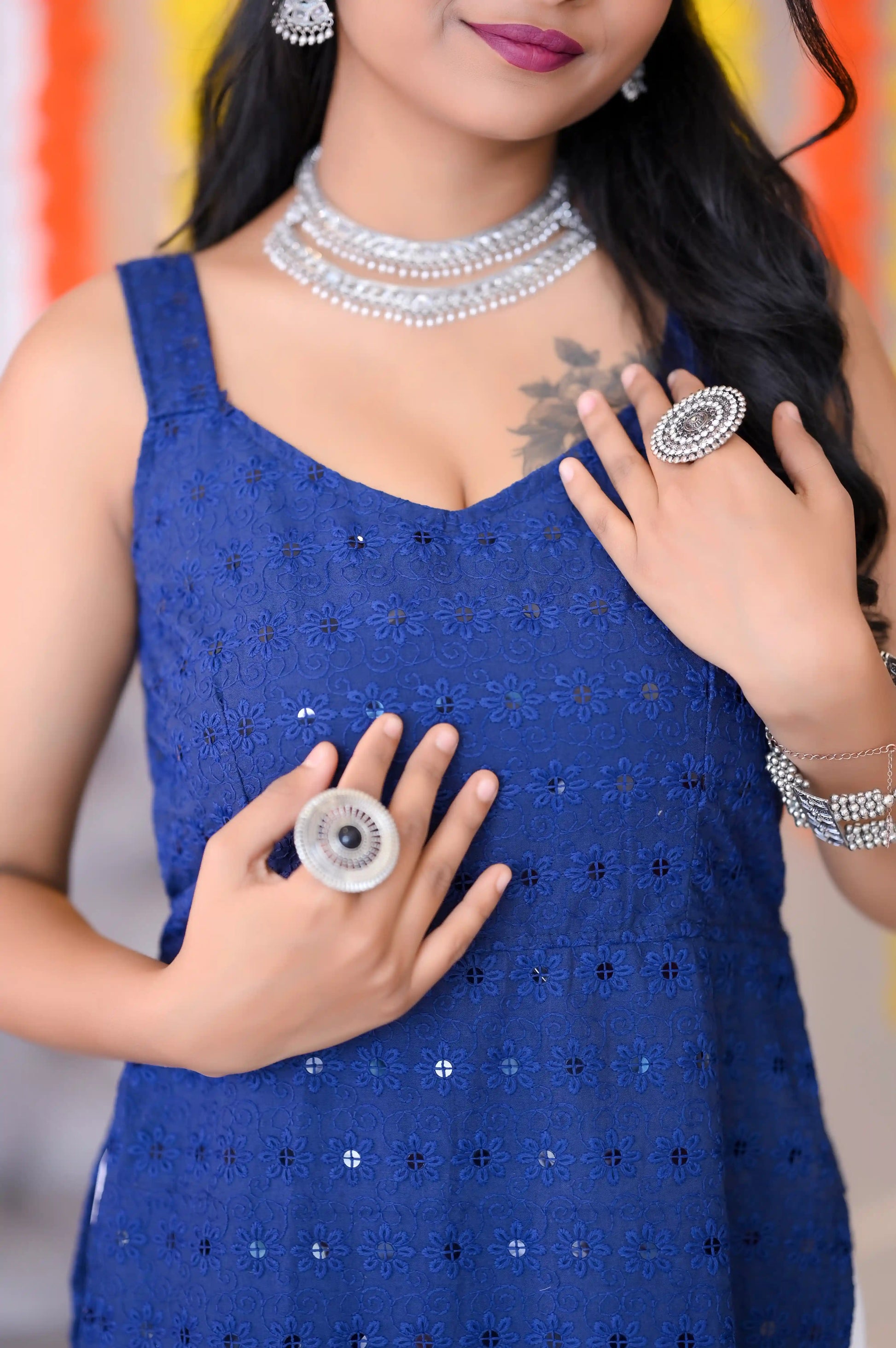 Rosy Blue Gulnaz Embroidered Kurta - Passion for Fashion by Shivani