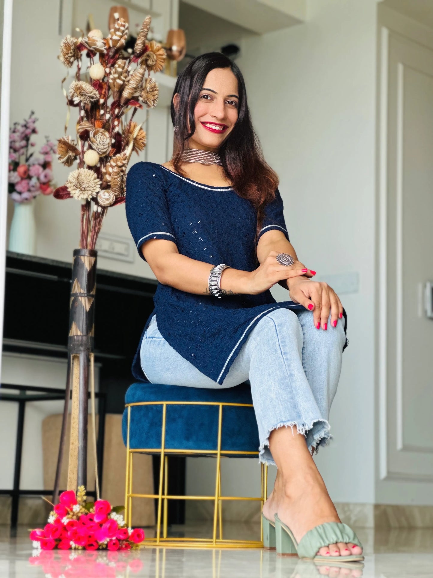 Azure Blue Sequence Gulnaz Kurta